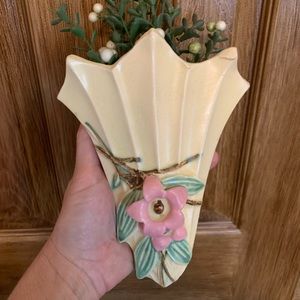 Antique McCoy Wall Pocket Flower Vase Yellow Pink Floral